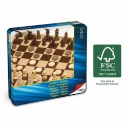 Ajedrez – Damas De Madera Caja De Metal