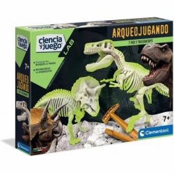 Arqueojugando 2 En 1 T-Rex Y Triceratops Fluorescente